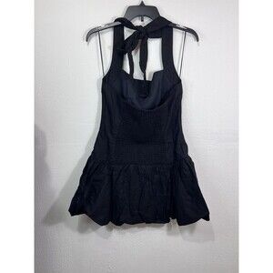 House Of Harlow 1960 Black Halter Linen Blend Bubble Hem Mini Dress Whimsigoth S